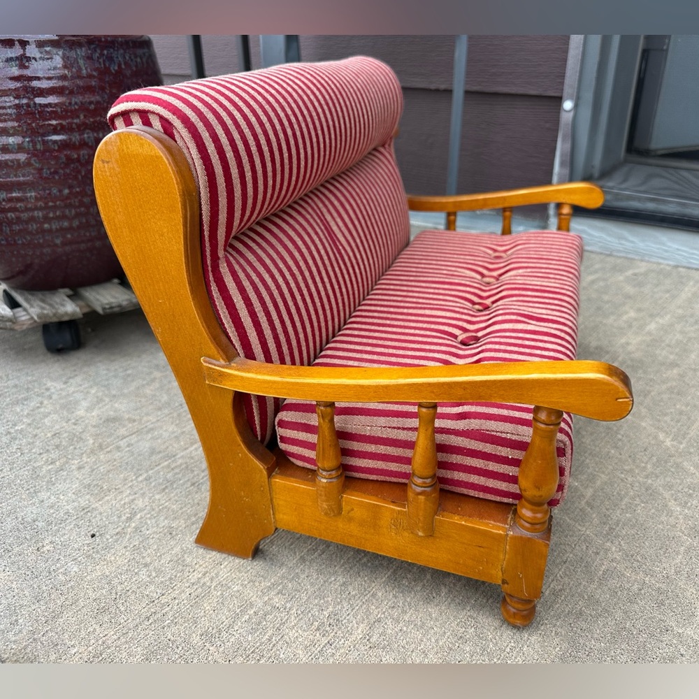 Mid-Century Modern Country-Style Cushioned Wood Sofa for 18" Doll - Picture 3 of 12